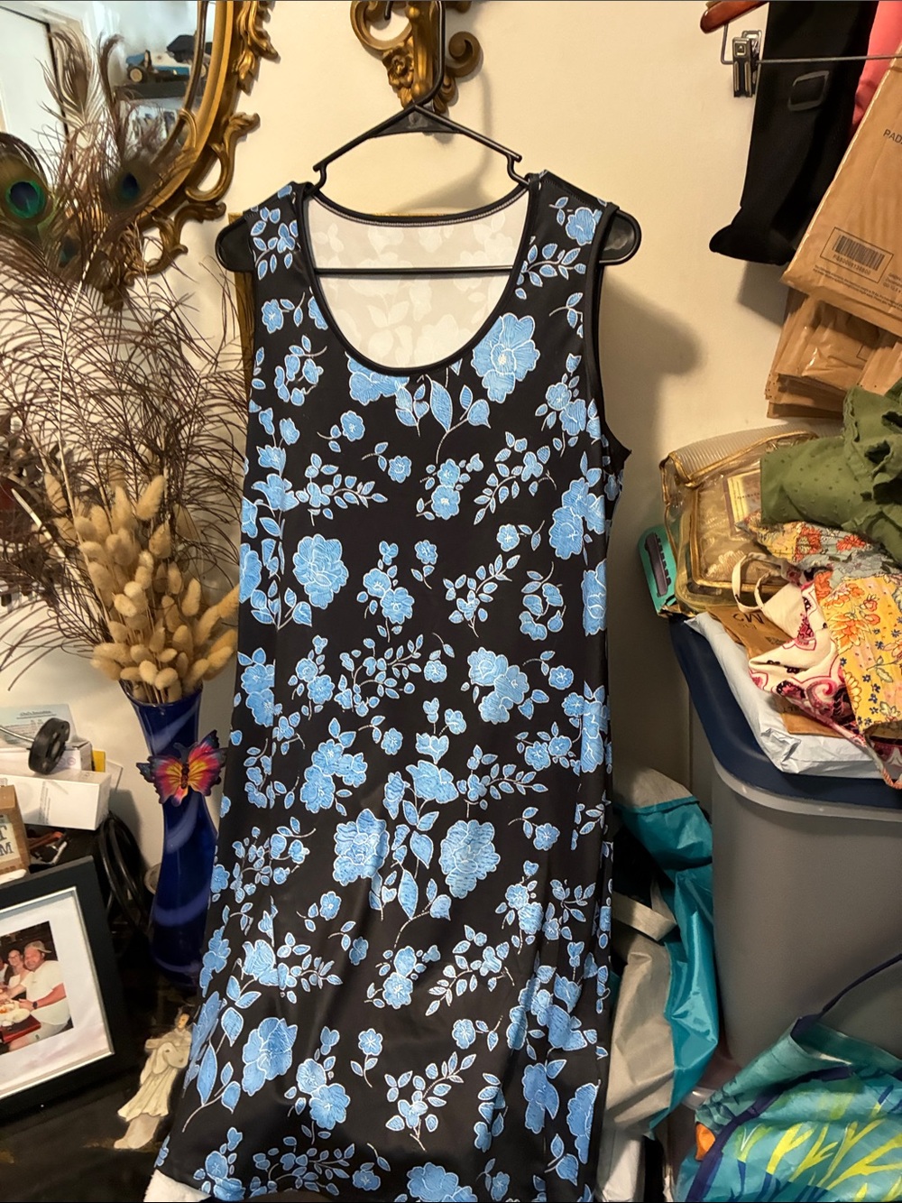 Blue Floral Sleeveless Dress never worn
